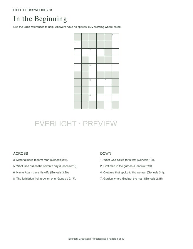 First page preview of Bible Crossword Collection — 10 Puzzles