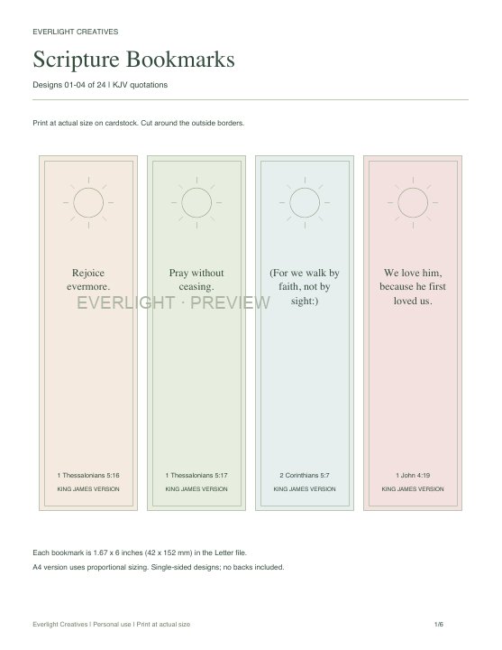 First page preview of Christian Bookmarks — 24 Designs
