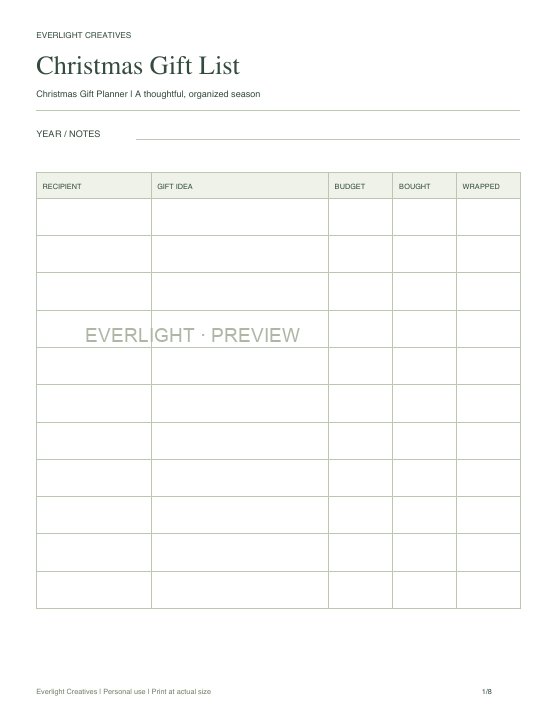 First page preview of Christmas Gift Planner